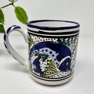 LE SOUK Hand Painted Ceramic Aqua Fish Coffee Mug